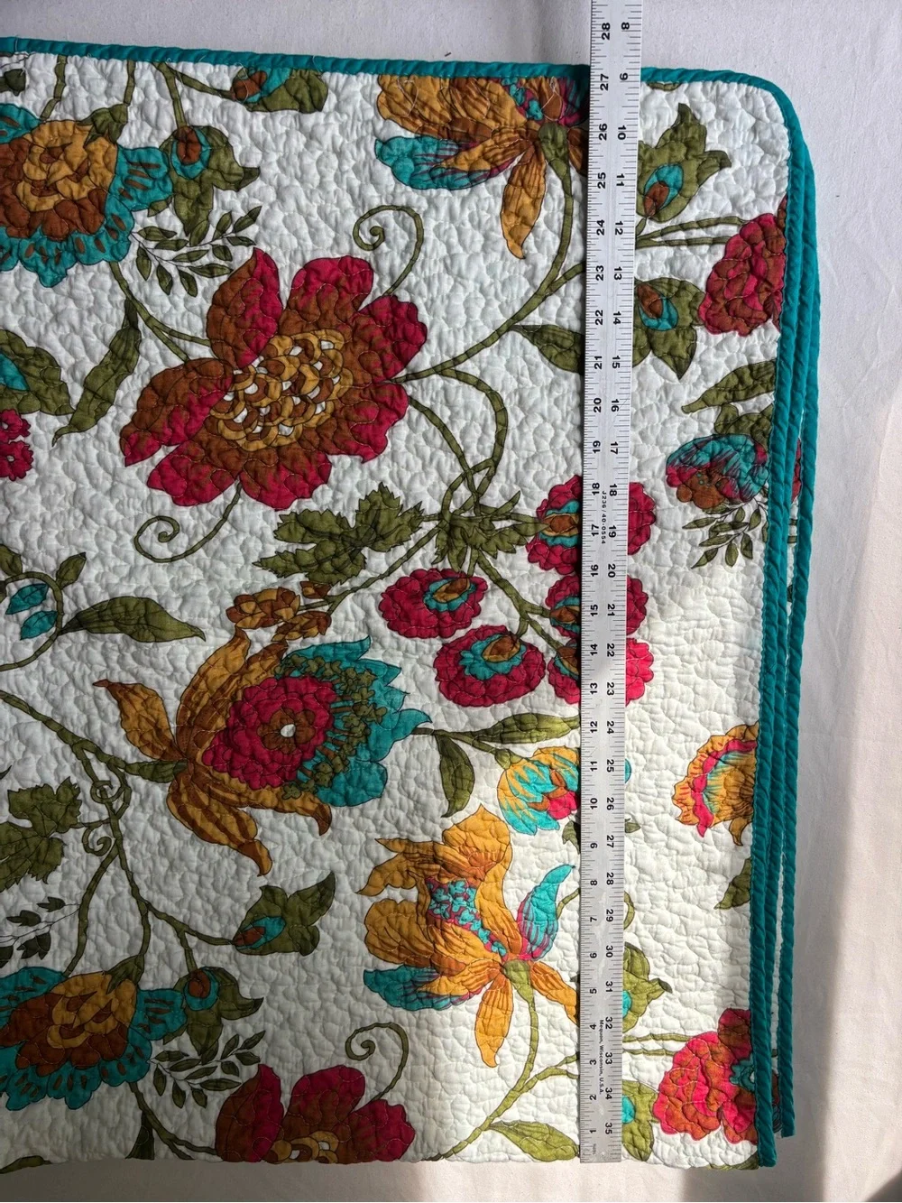 Floral Quilted Bedspread in Teal, Red & Mustard - Home Bedding